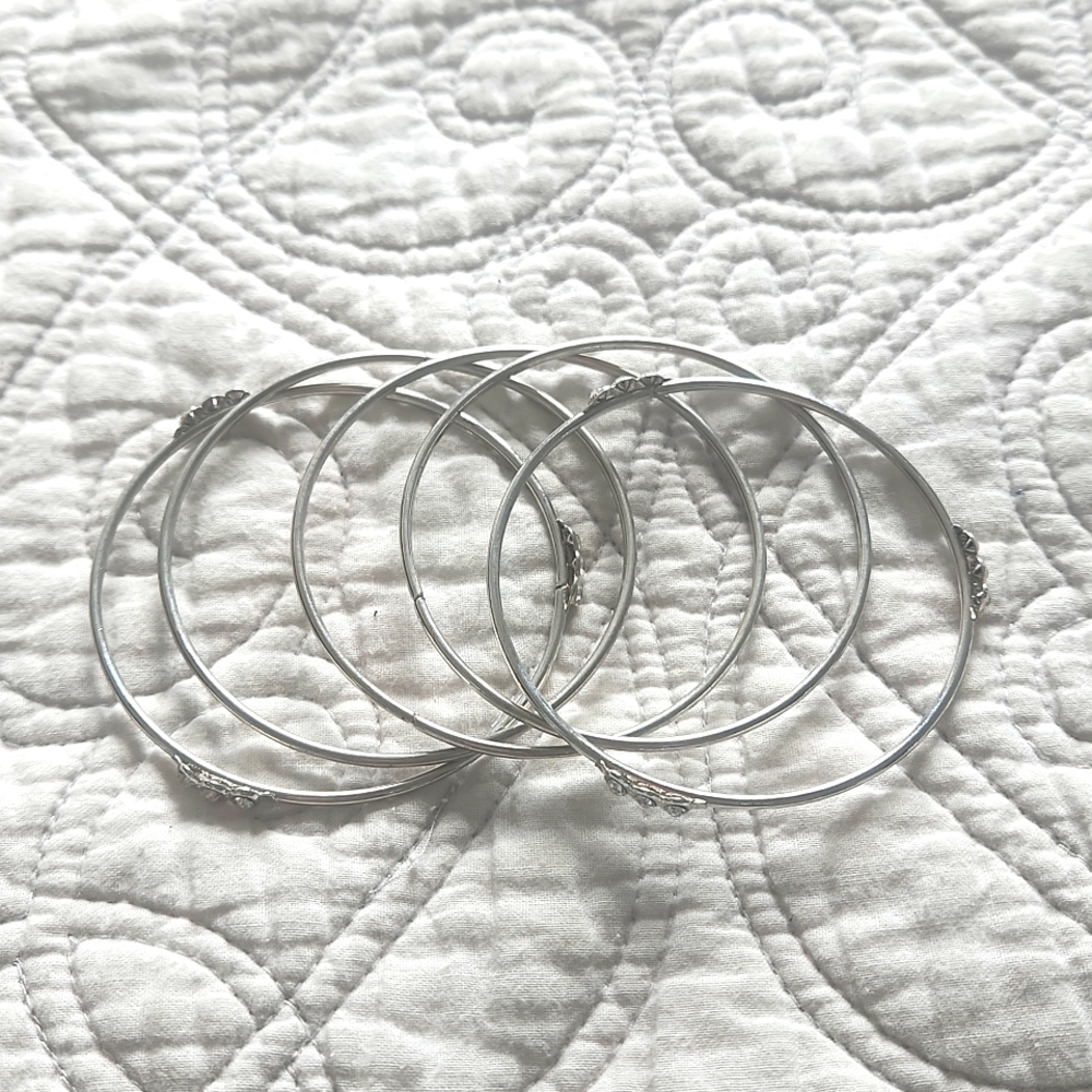 Silver Bangles with Rhinestones - Picture 3 of 3